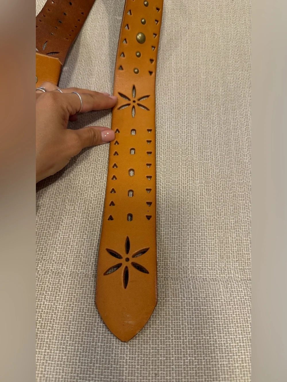 Western Style Genuine Leather Cutout Brown Women’s Belt Size S